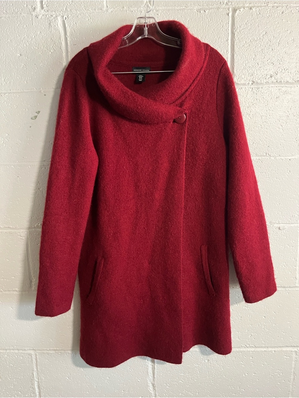 Adrienne Vittadini Red Wool-Blend Pea Coat with Cowl Collar